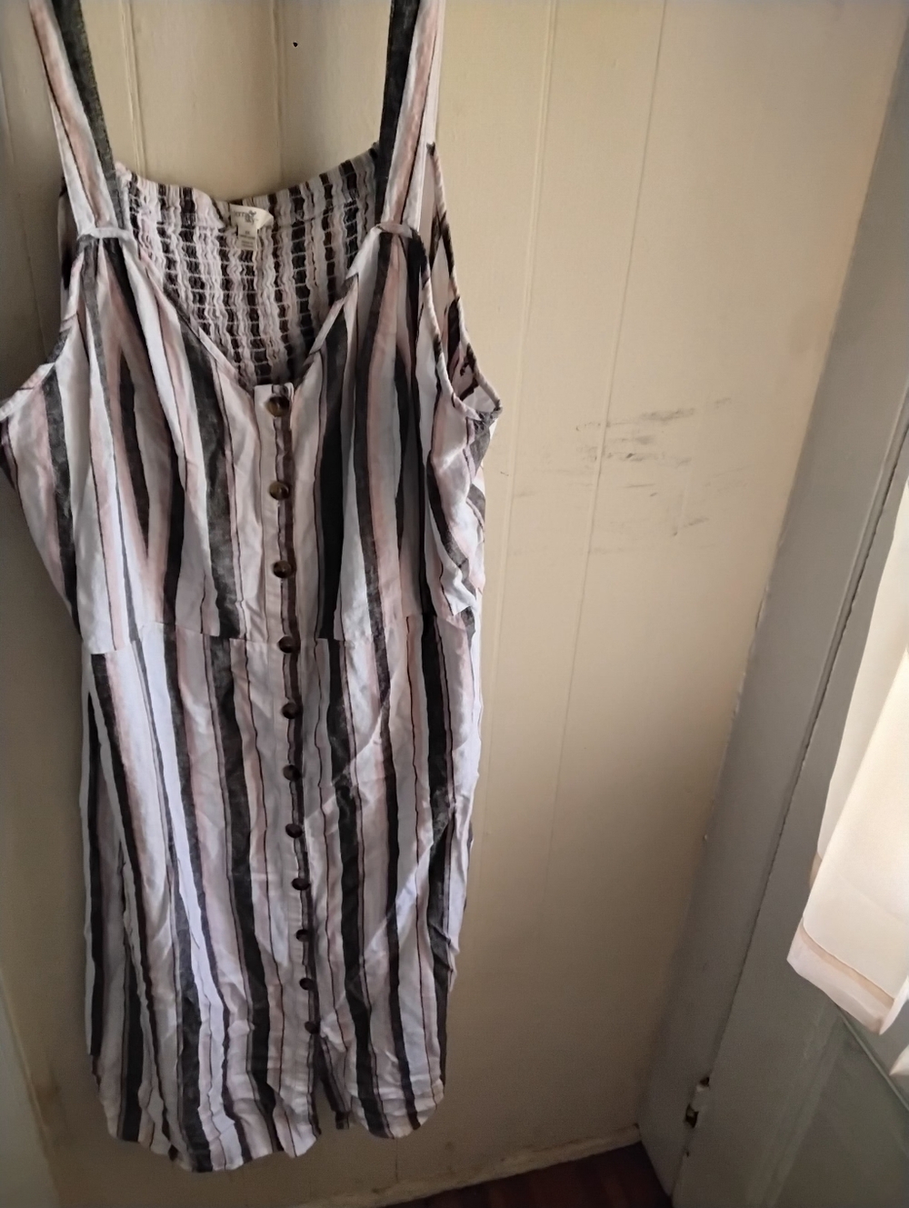 Striped Button-Front Sleeveless Dress in White, Black & Pink